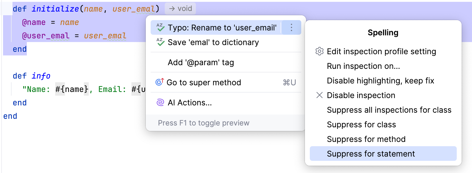 How to suppress the Typo inspection How to suppress the Typo inspection