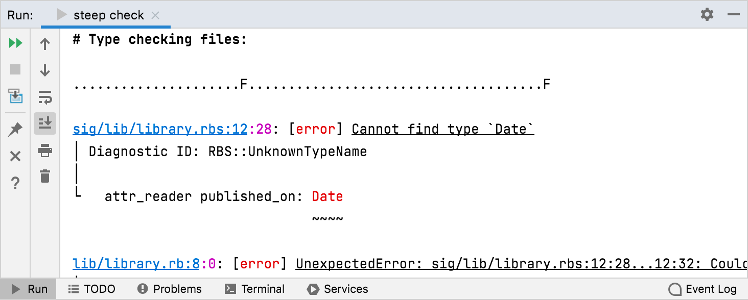 Command output in the Run tool window Command output in the Run tool window