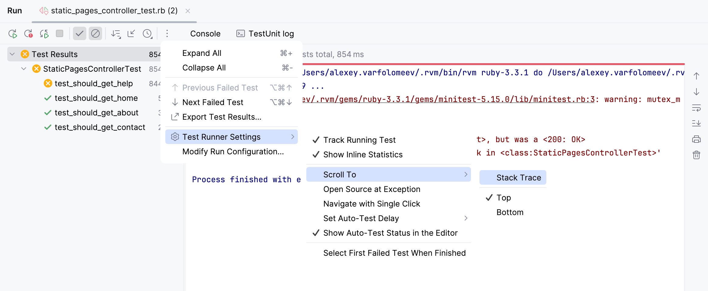 Test runner options
