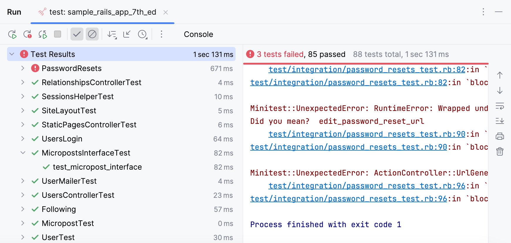Test results shown on the run configuration tab of the Run tool window