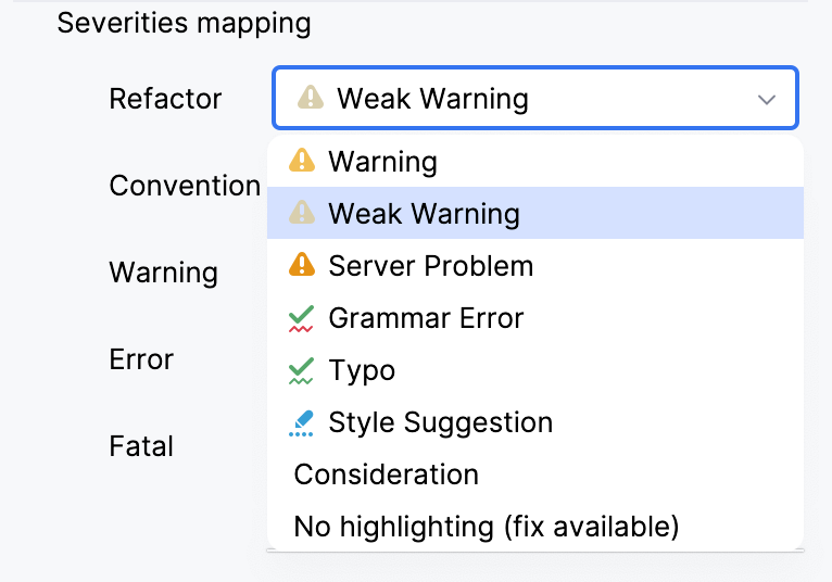 Severity mappings