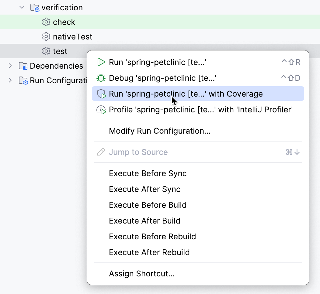 A menu appears on clicking a task in Gradle tool window A menu appears on clicking a task in Gradle tool window