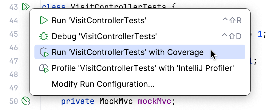 A popup appears on clicking the gutter Run icon A popup appears on clicking the gutter Run icon