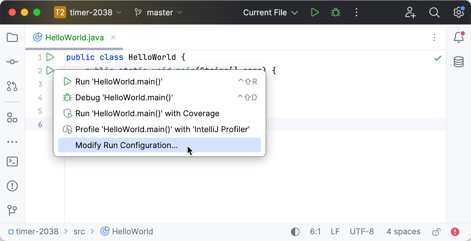 Modify run configuration Modify run configuration