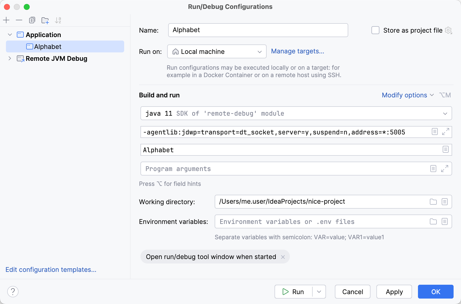 Run/Debug Configuration: Application Run/Debug Configuration: Application