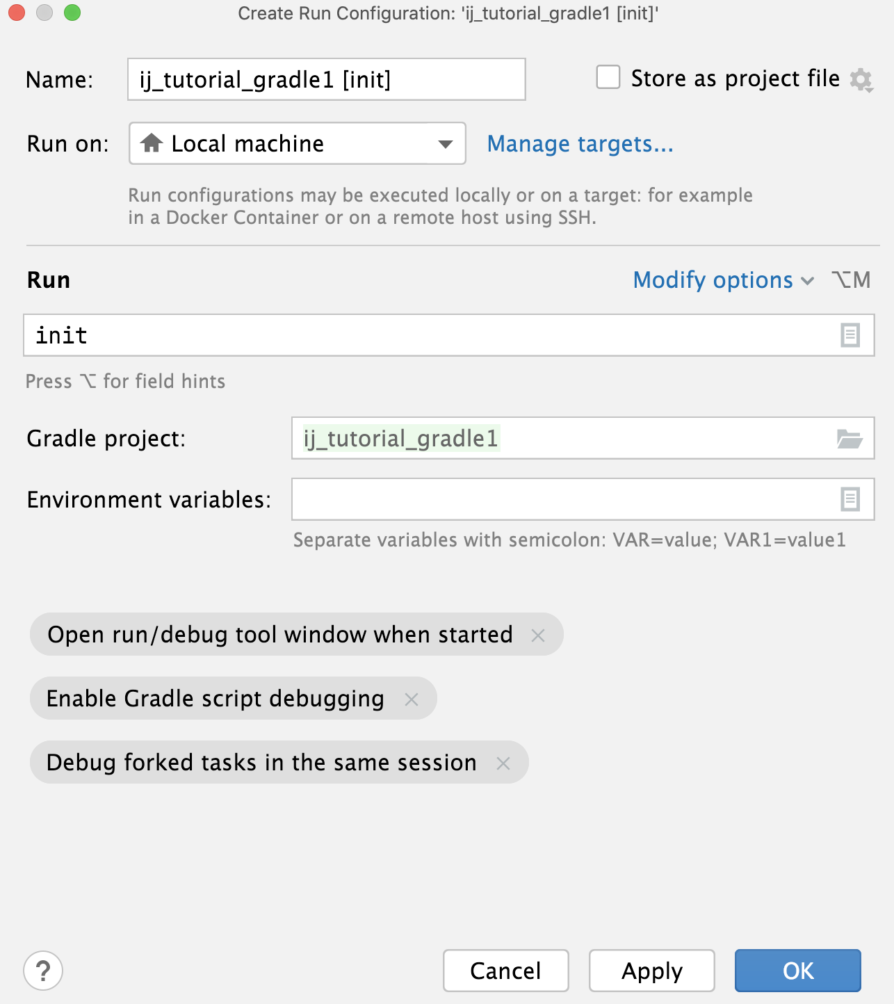 Run Configuration for a Gradle task Run Configuration for a Gradle task