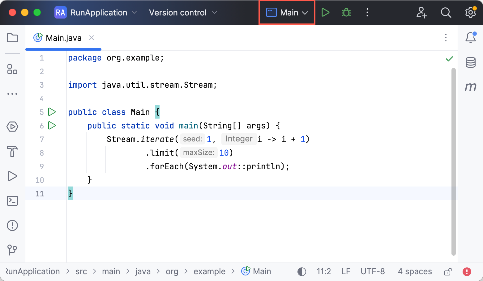 Selecting run configuration from the list Selecting run configuration from the list