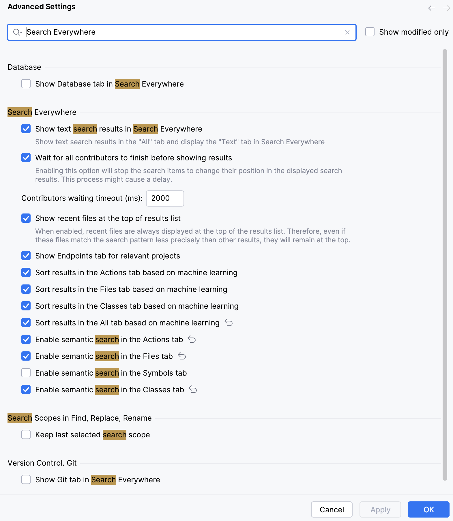 Advanced Settings: Search Everywhere Advanced Settings: Search Everywhere