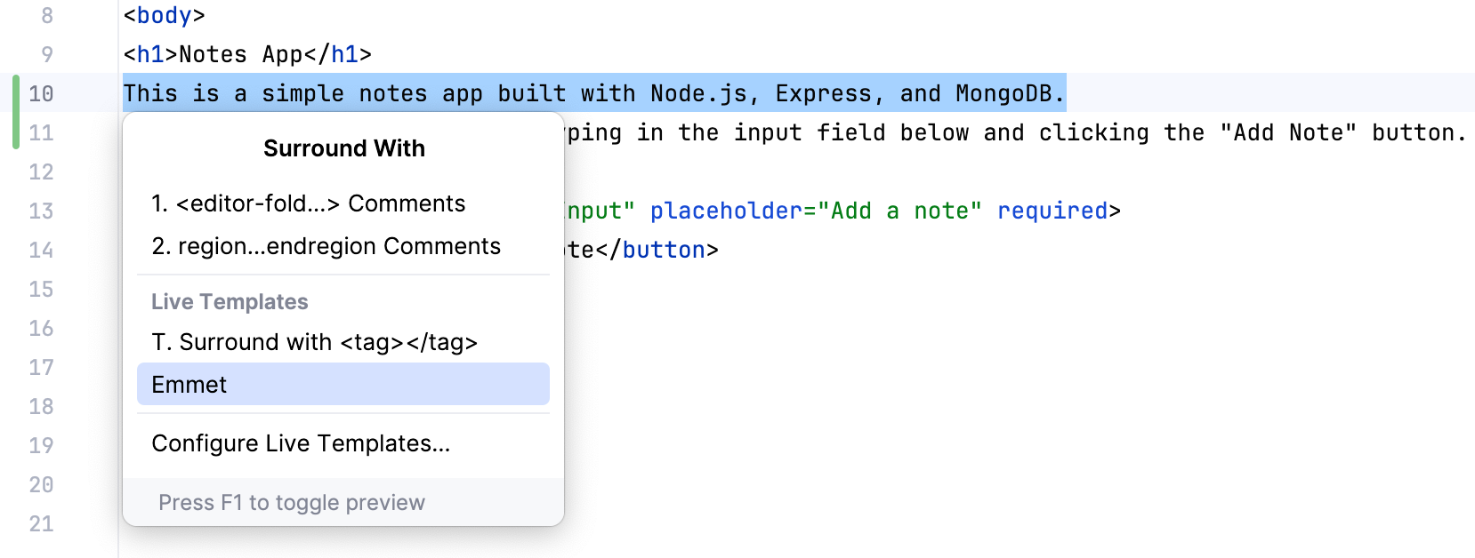 Select Template context menu Select Template context menu