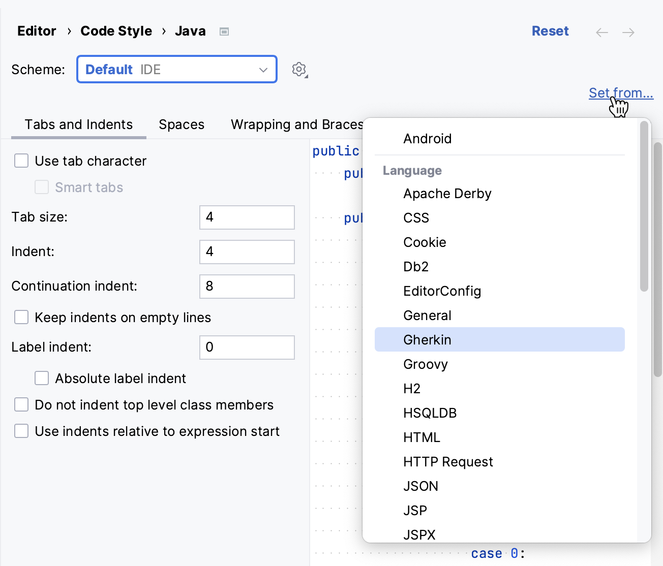 Set code style from another language Set code style from another language
