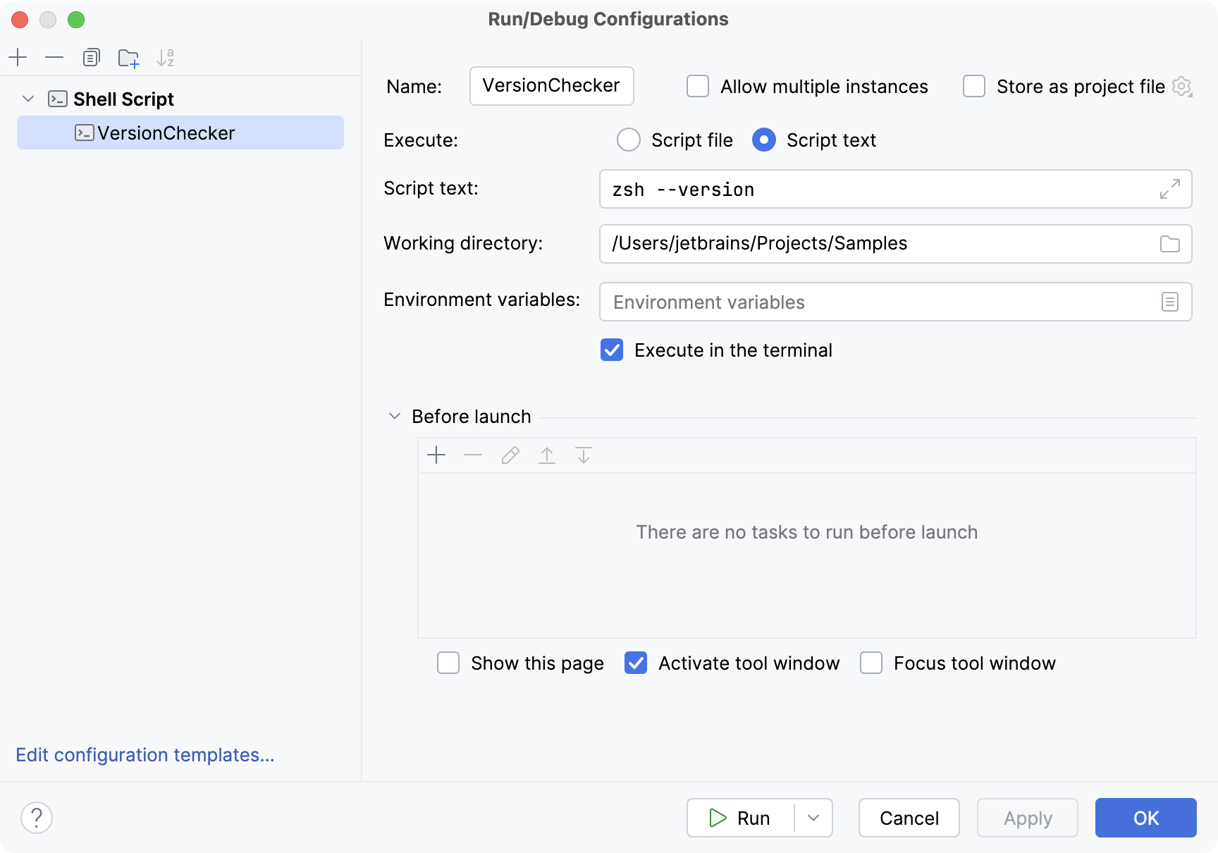 Shell Script run/debug configuration Shell Script run/debug configuration