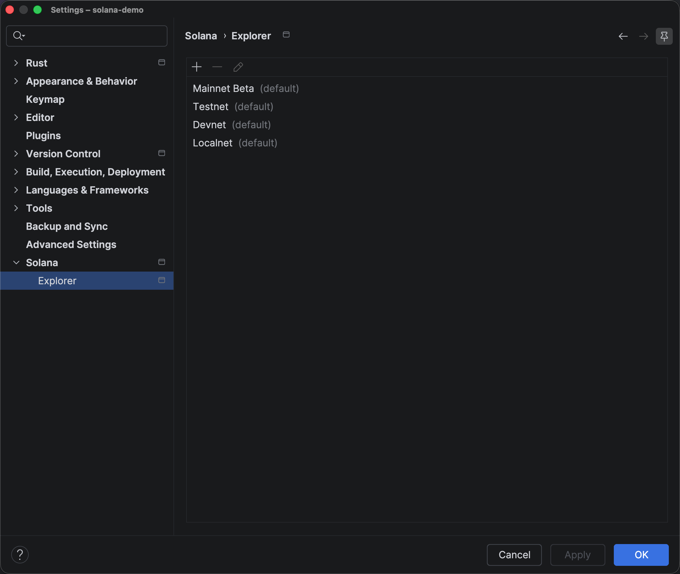 Solana Explorer settings with default networks and the Add Custom Network dialog Solana Explorer settings with default networks and the Add Custom Network dialog