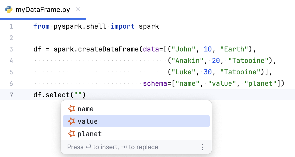 PySpark 中的列补全