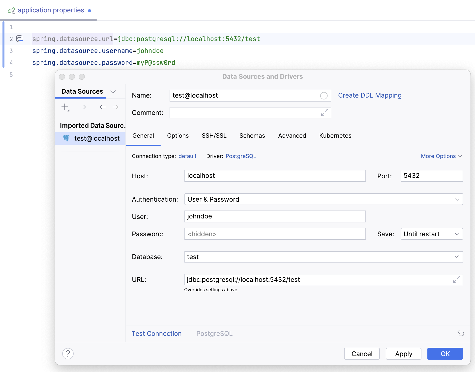 Create data source window Create data source window