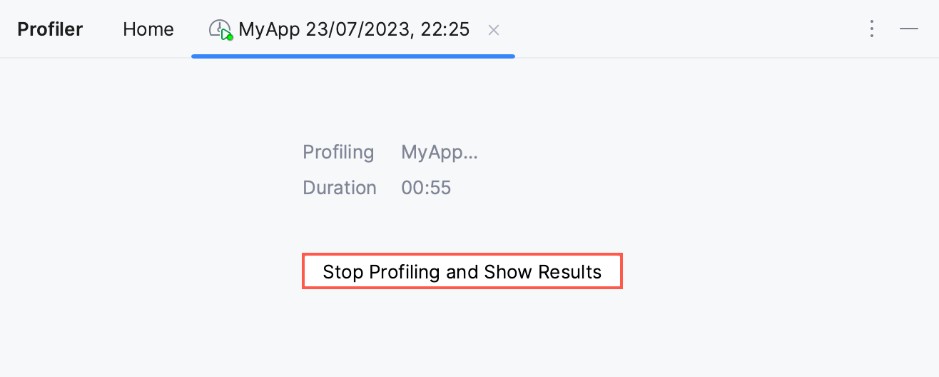 在 Profiler 工具窗口中停止分析并显示结果按钮 在 Profiler 工具窗口中停止分析并显示结果按钮