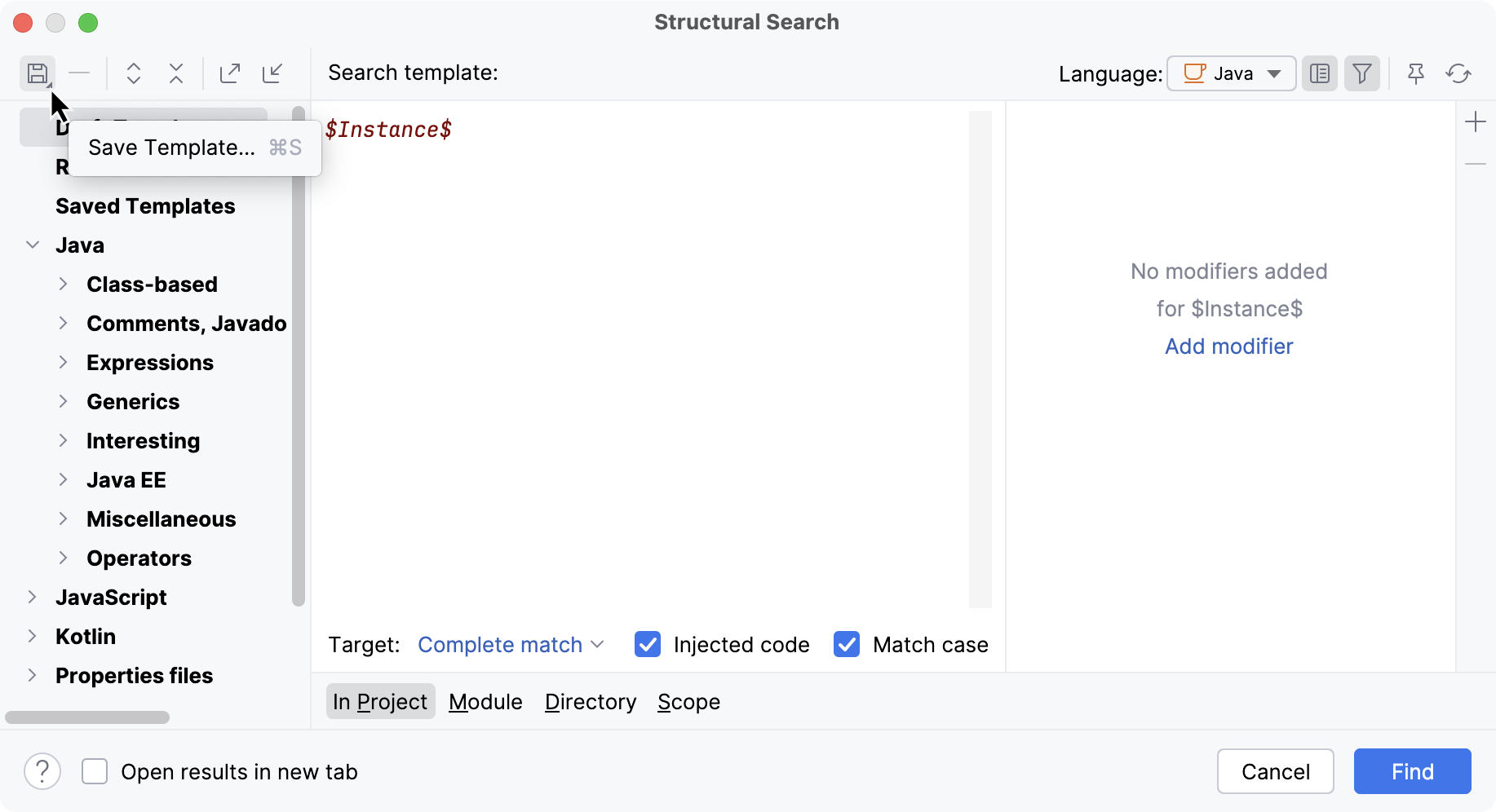 Structural Search dialog
