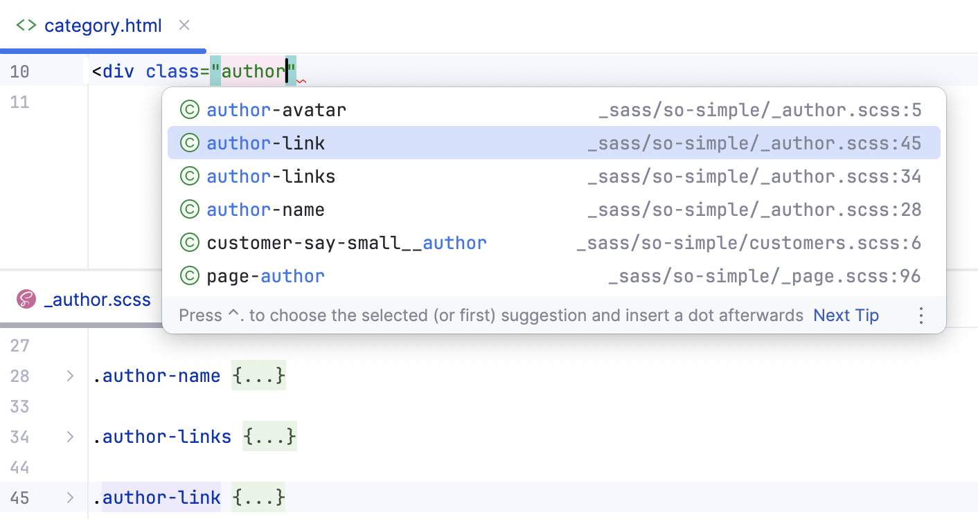 Completion for Sass and SCSS selectors Completion for Sass and SCSS selectors