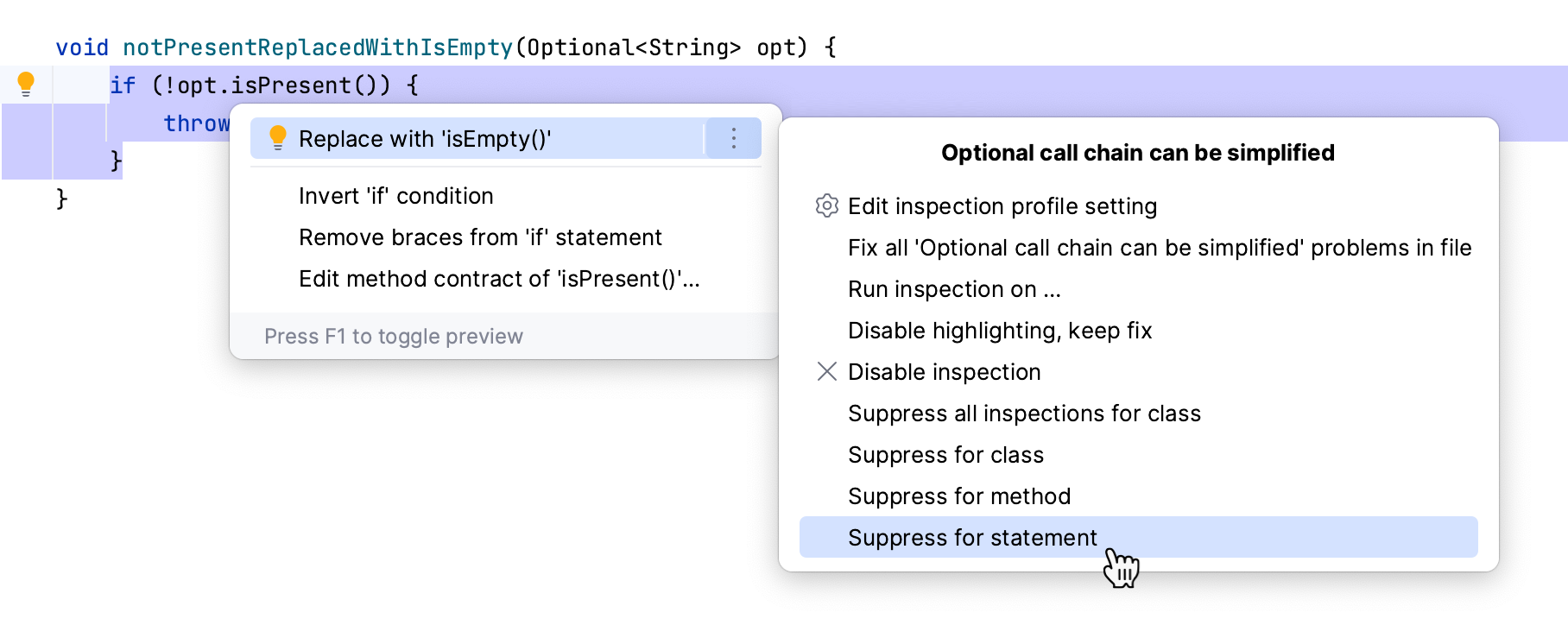 Suppressing an inspection Suppressing an inspection