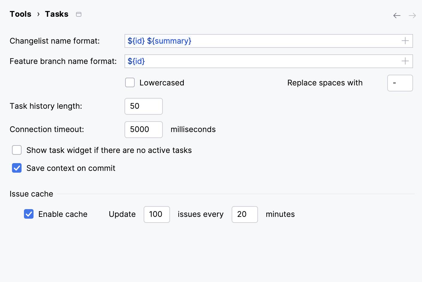 Task settings Task settings