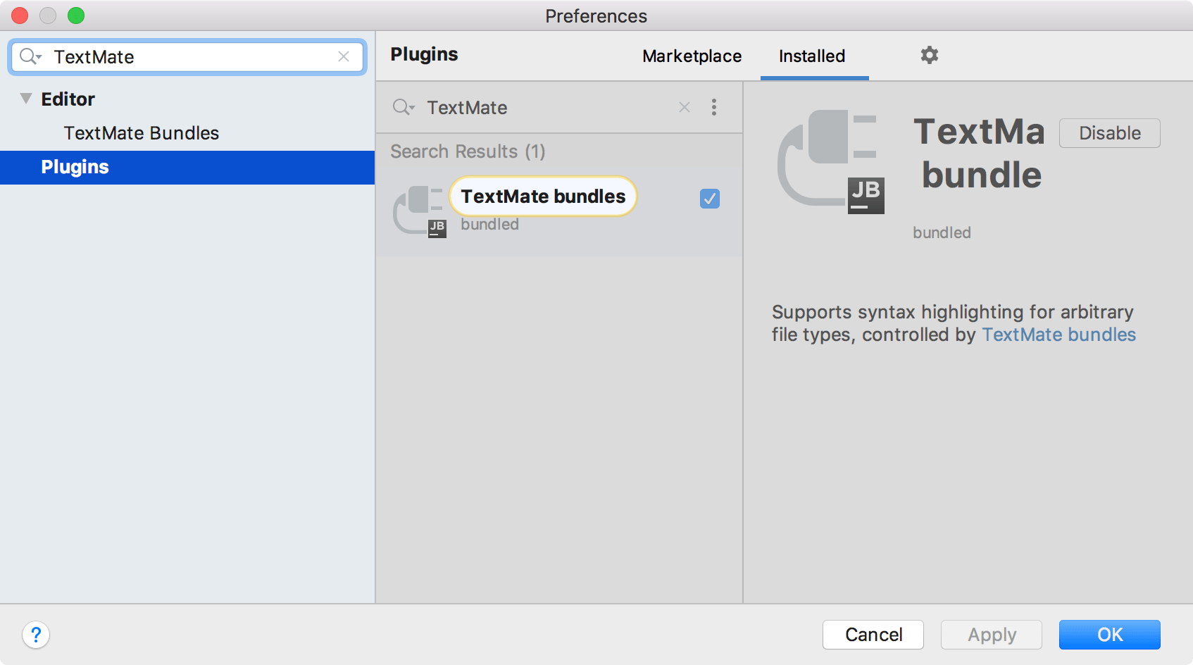 Prebundled TextMate plugin Prebundled TextMate plugin