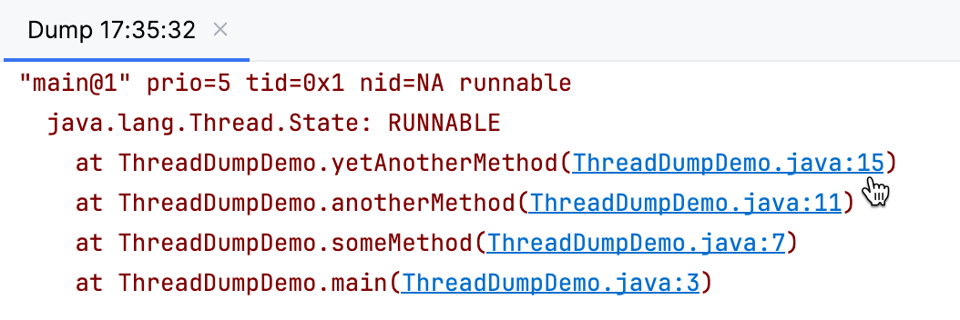 Hyperlinks in a thread dump Hyperlinks in a thread dump