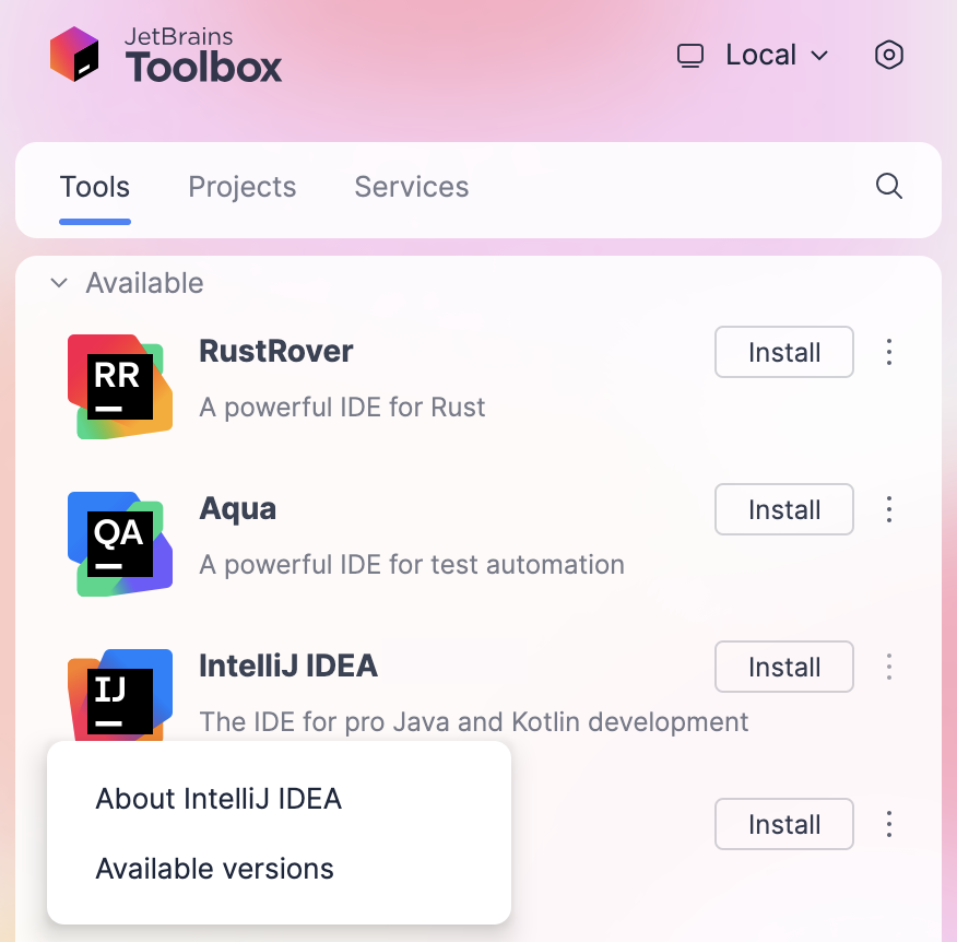 Toolbox App 中的 IntelliJ IDEA Toolbox App 中的 IntelliJ IDEA