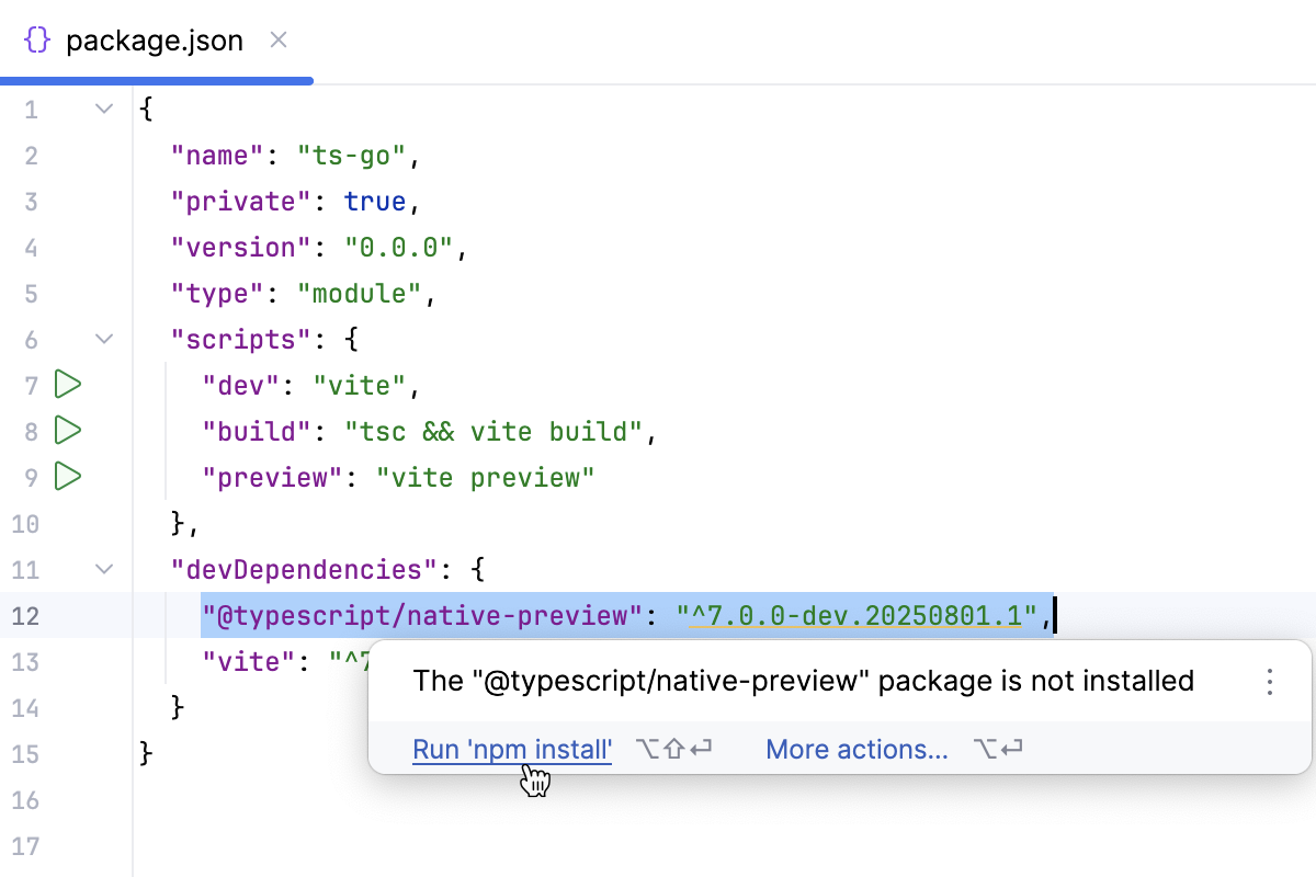 Install @typescript/native-preview instead of typescript