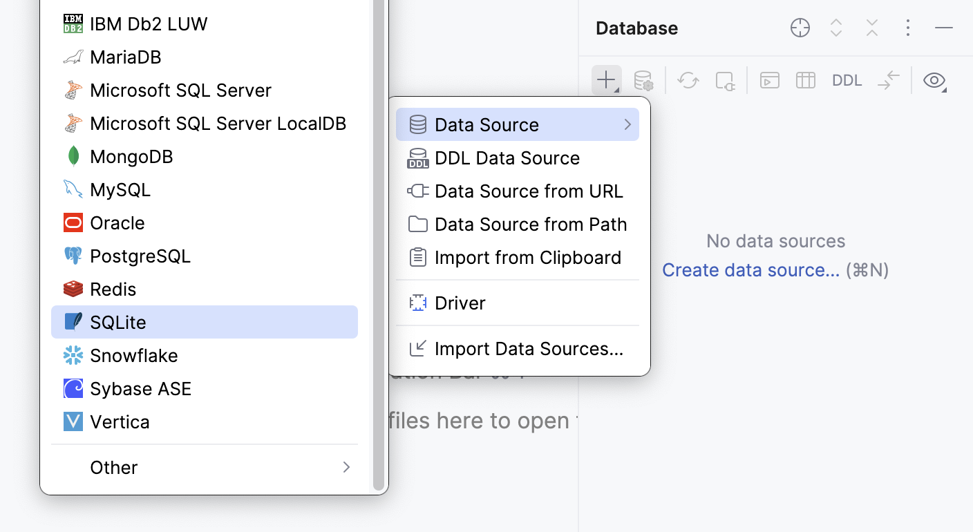 Select the sqlite% data source Select the sqlite% data source
