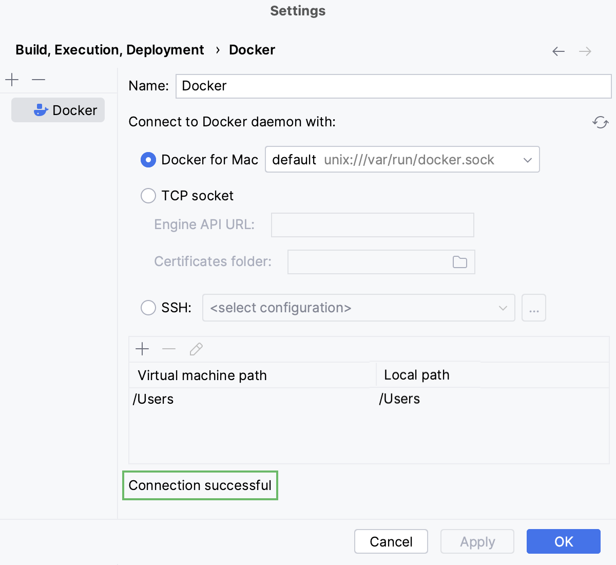 Docker connection settings Docker connection settings