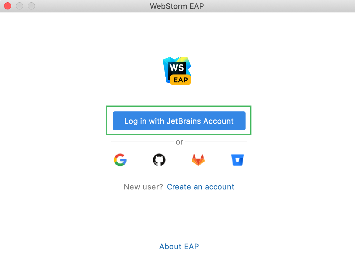 EAP login dialog log in with existing account EAP login dialog log in with existing account