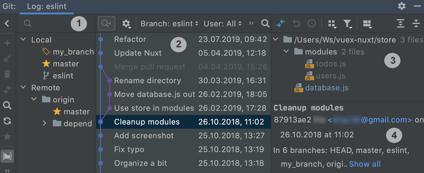 Git log tab Git log tab