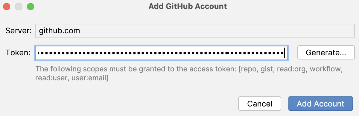 Adding GitHub account with token Adding GitHub account with token