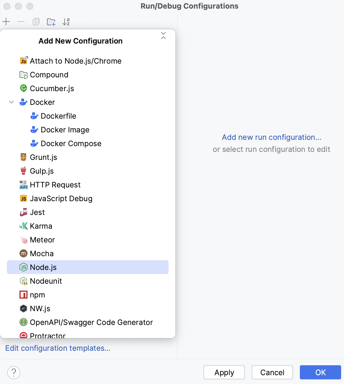 Create run/debug configuration: select the configuration type Create run/debug configuration: select the configuration type
