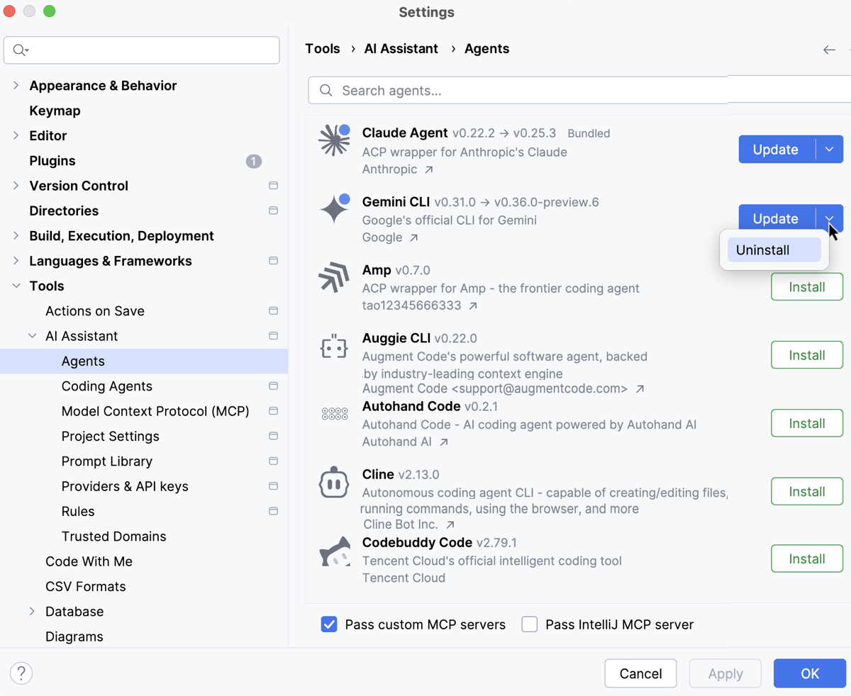the Agents settings page the Agents settings page
