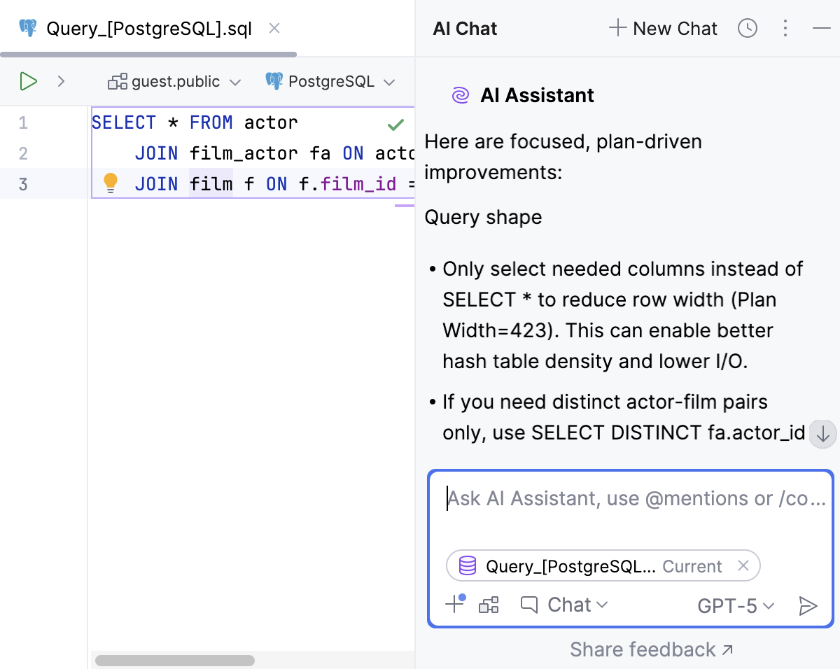 Optimize a query with AI - results Optimize a query with AI - results