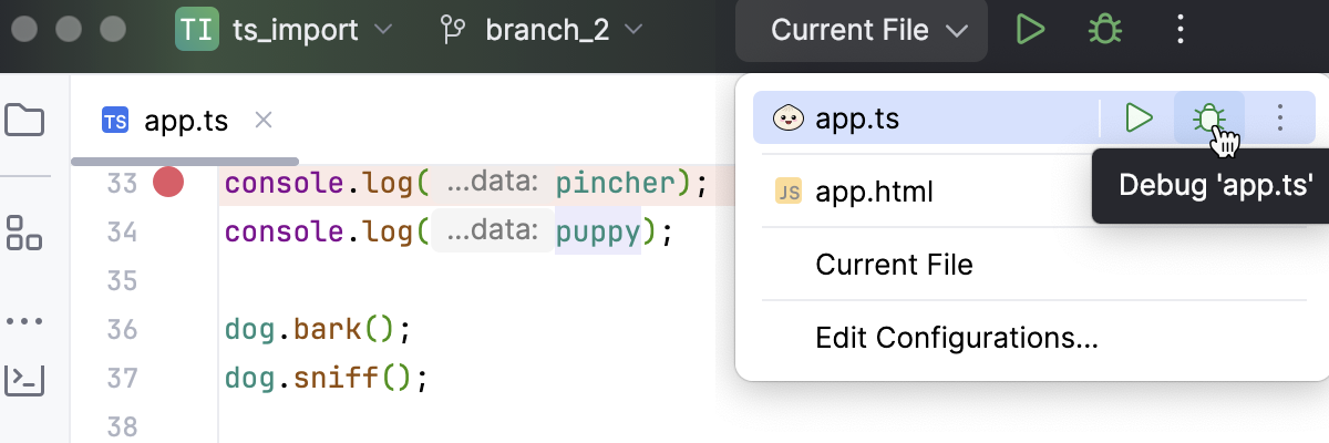Start a Bun debugging session with a run/debug configuration Start a Bun debugging session with a run/debug configuration