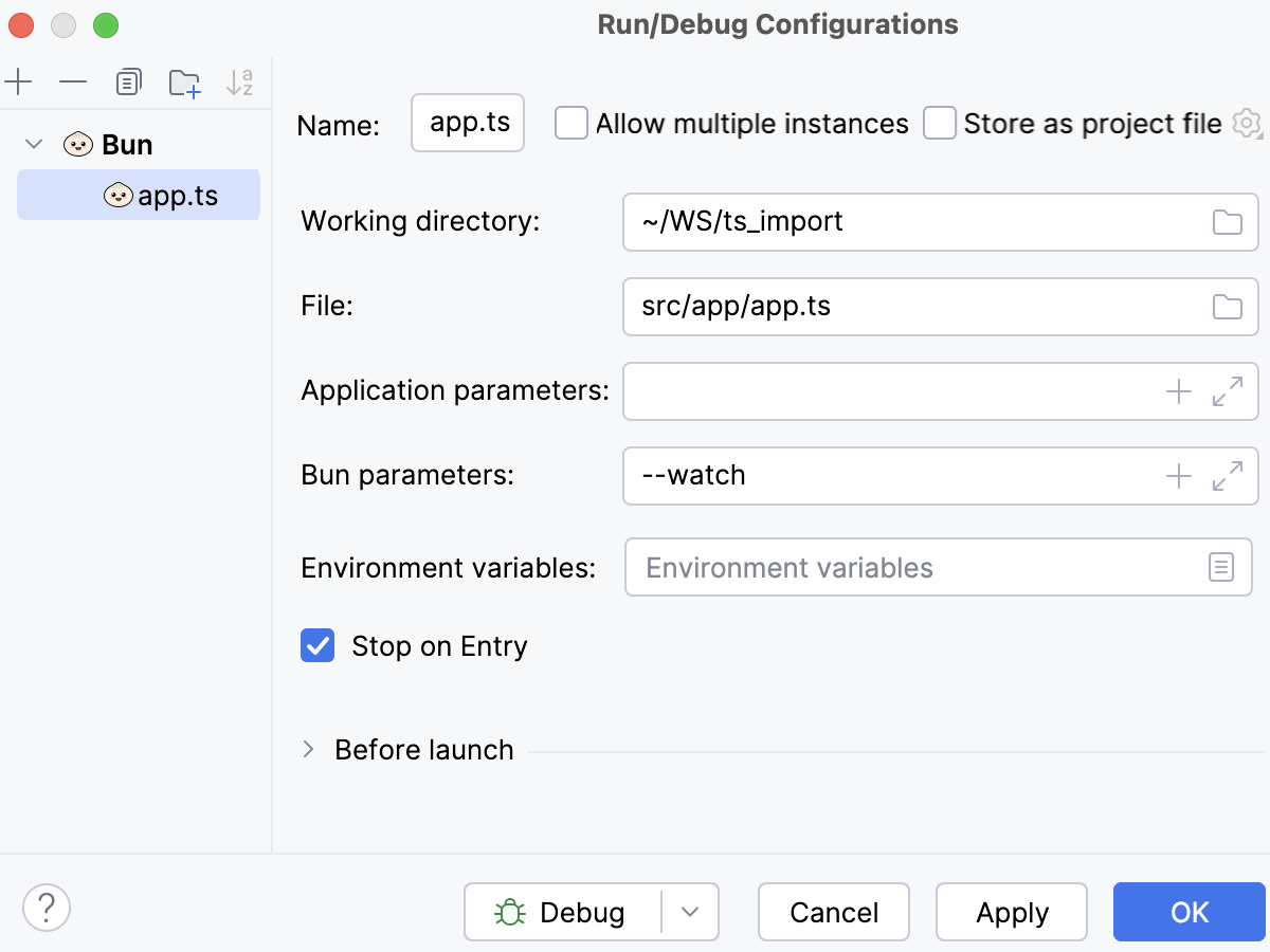 Run/debug configuration: Bun Run/debug configuration: Bun