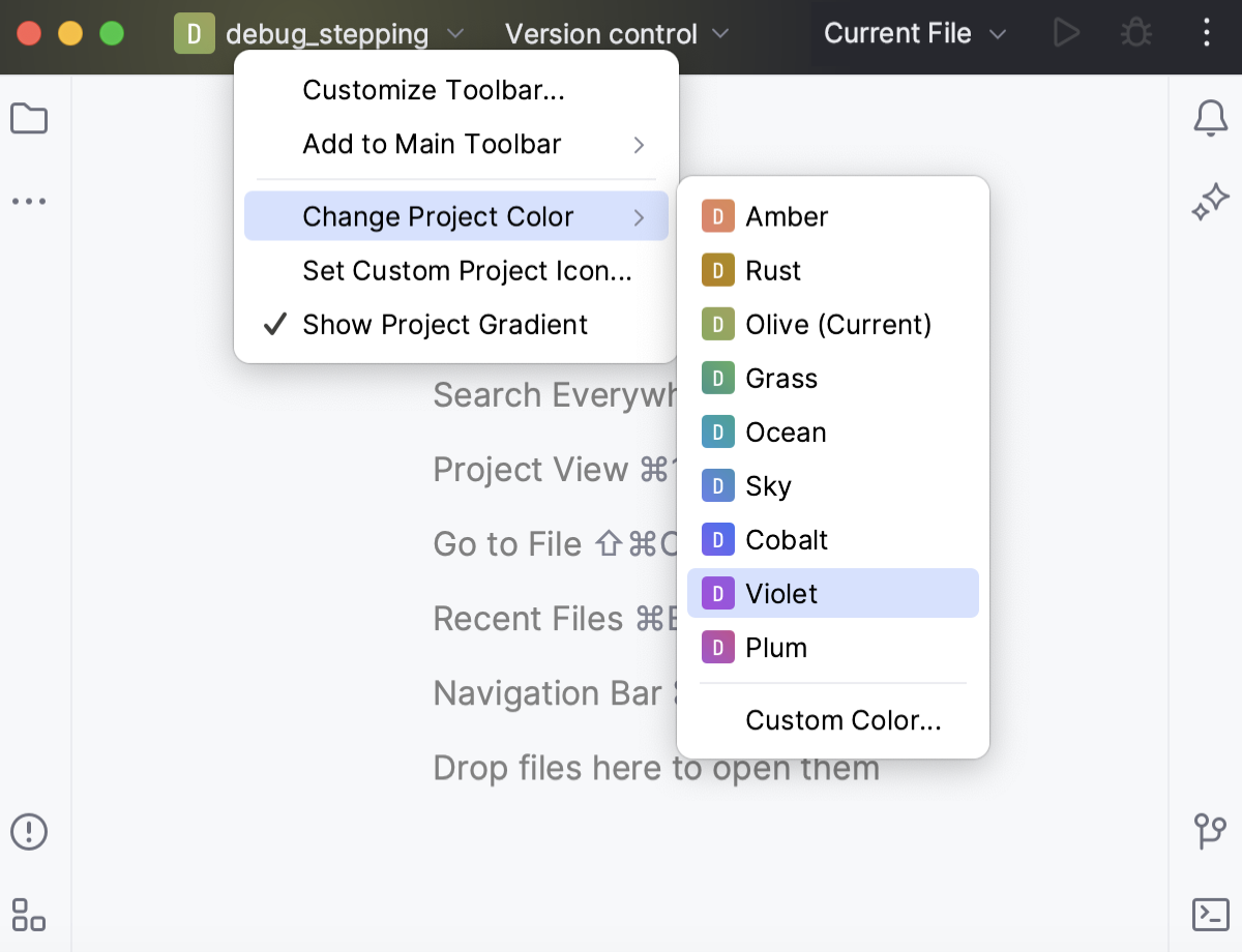 Configuring the main toolbar color Configuring the main toolbar color