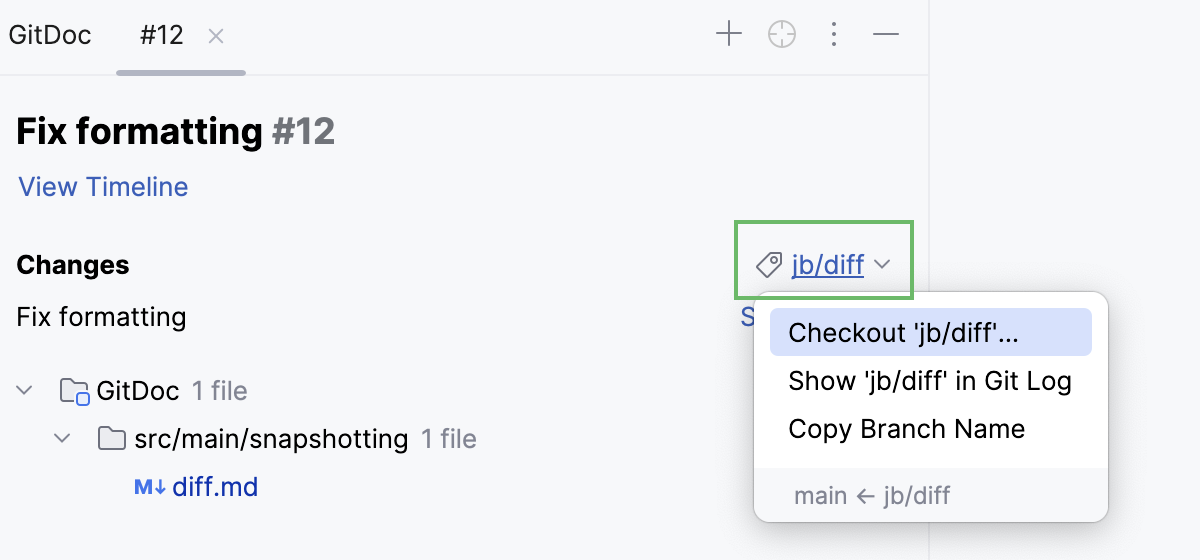 Checkout option in the pull request overview Checkout option in the pull request overview