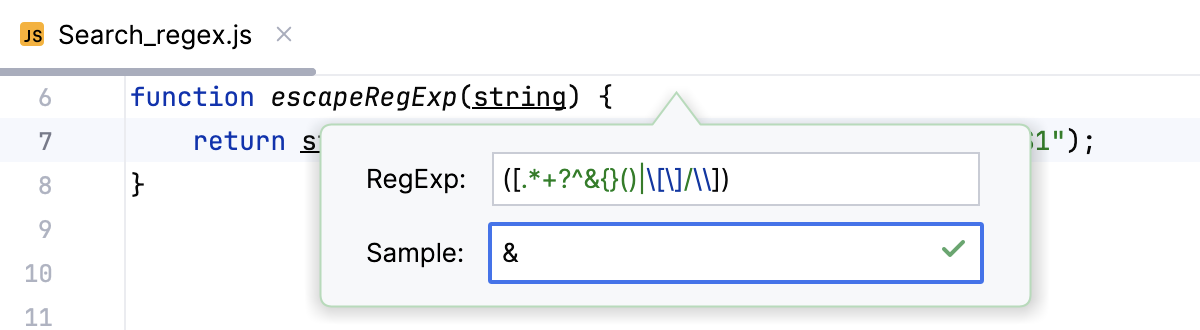 A dialog with current regex A dialog with current regex