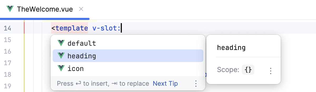 Completion for named Vue.js slots defined in your project Completion for named Vue.js slots defined in your project