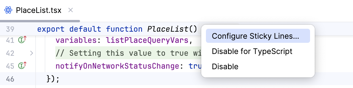 Configure sticky lines Configure sticky lines