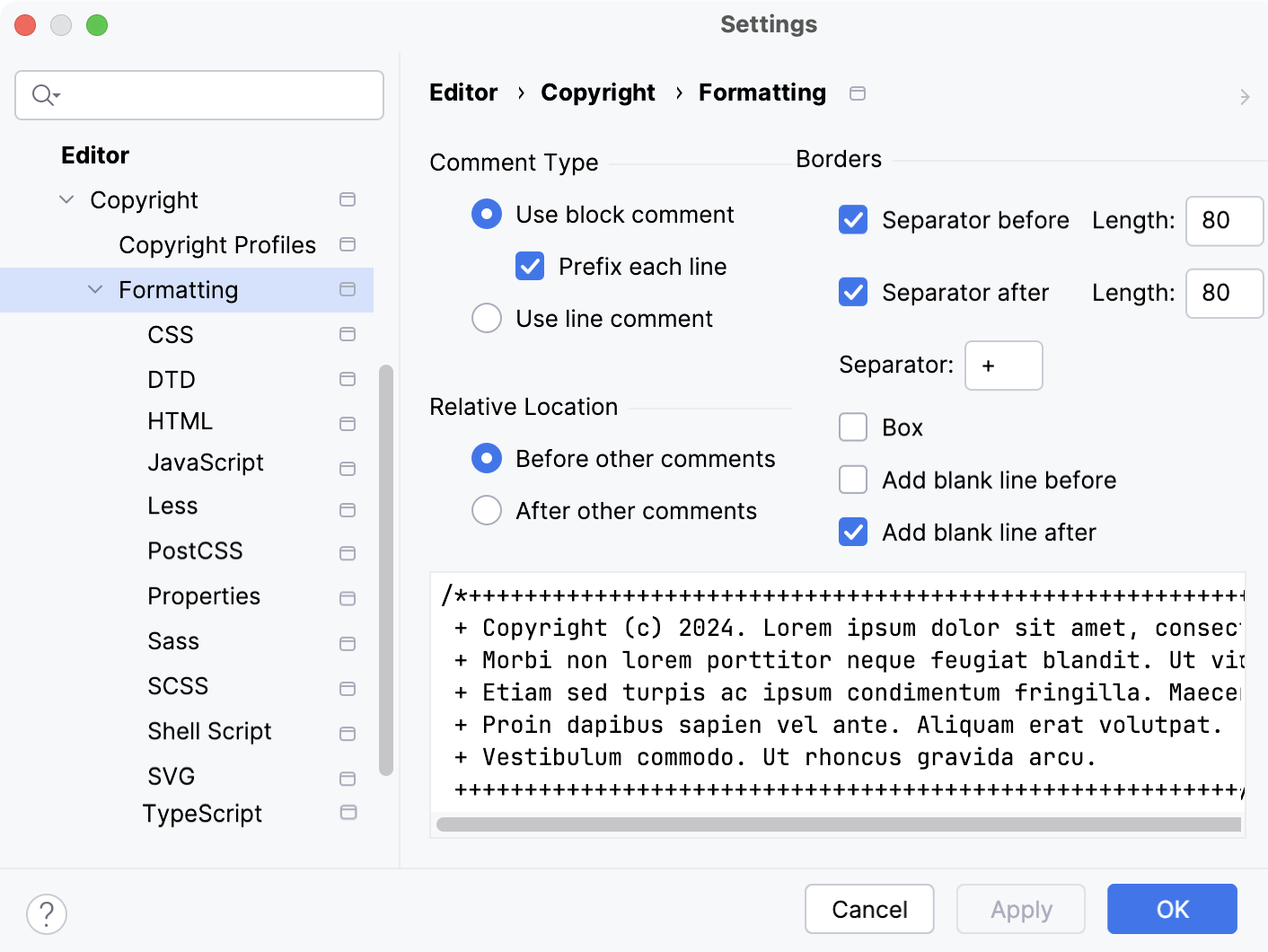 Changing the formatting for a copyright notice Changing the formatting for a copyright notice