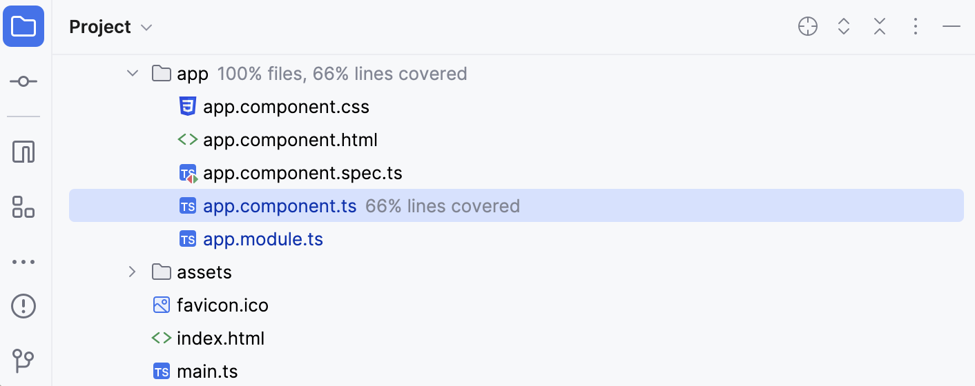Coverage results in the Project tool window