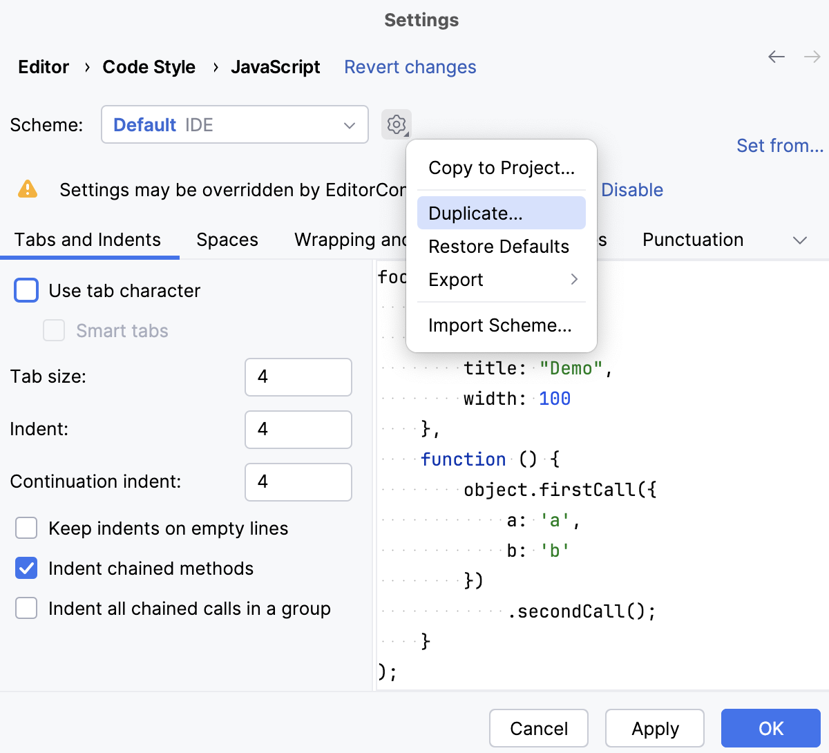 Creating a new code style scheme Creating a new code style scheme
