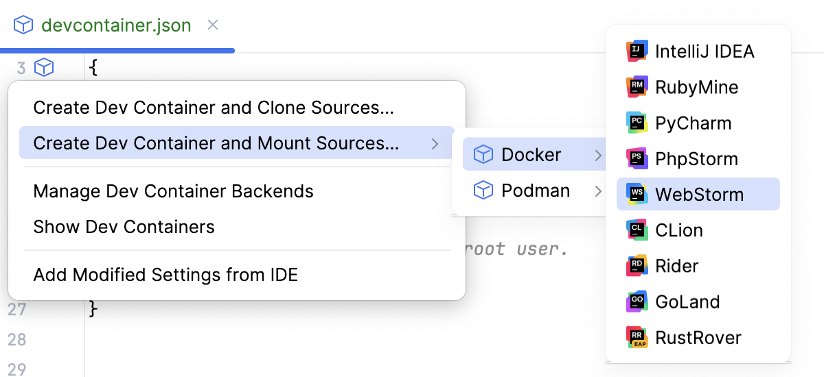 Create a Dev Container and mount sources Create a Dev Container and mount sources