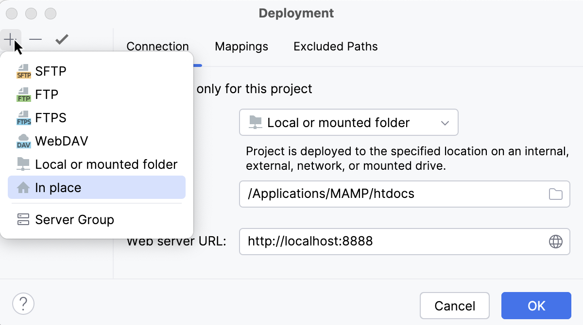 Configure an inplace server Configure an inplace server
