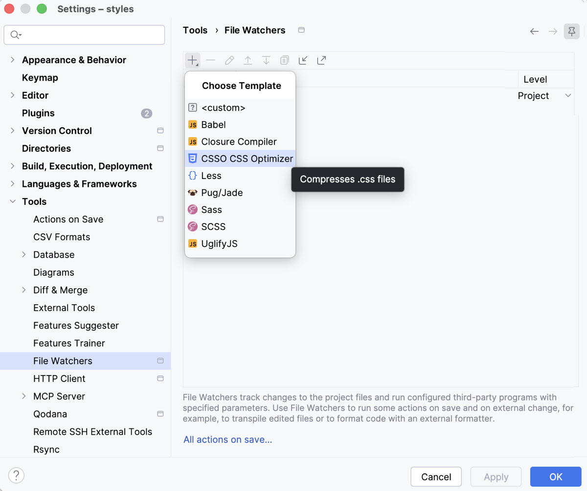 Create CSSO watcher: Click Add and select template