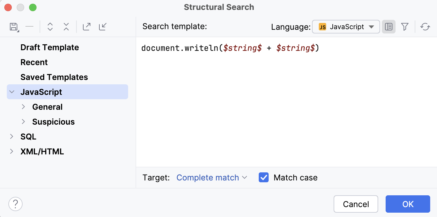 The Structural Replace dialog The Structural Replace dialog
