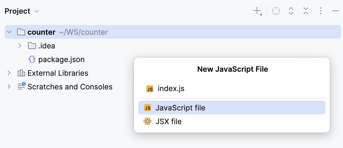 Create a new JavaScript file – specify the file name Create a new JavaScript file – specify the file name